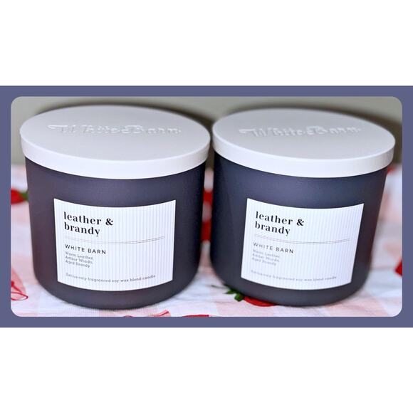 Lot of 2 Bath & Body Works Leather & Brandy Large 3-Wick Candle 14.5oz - Picture 2 of 5